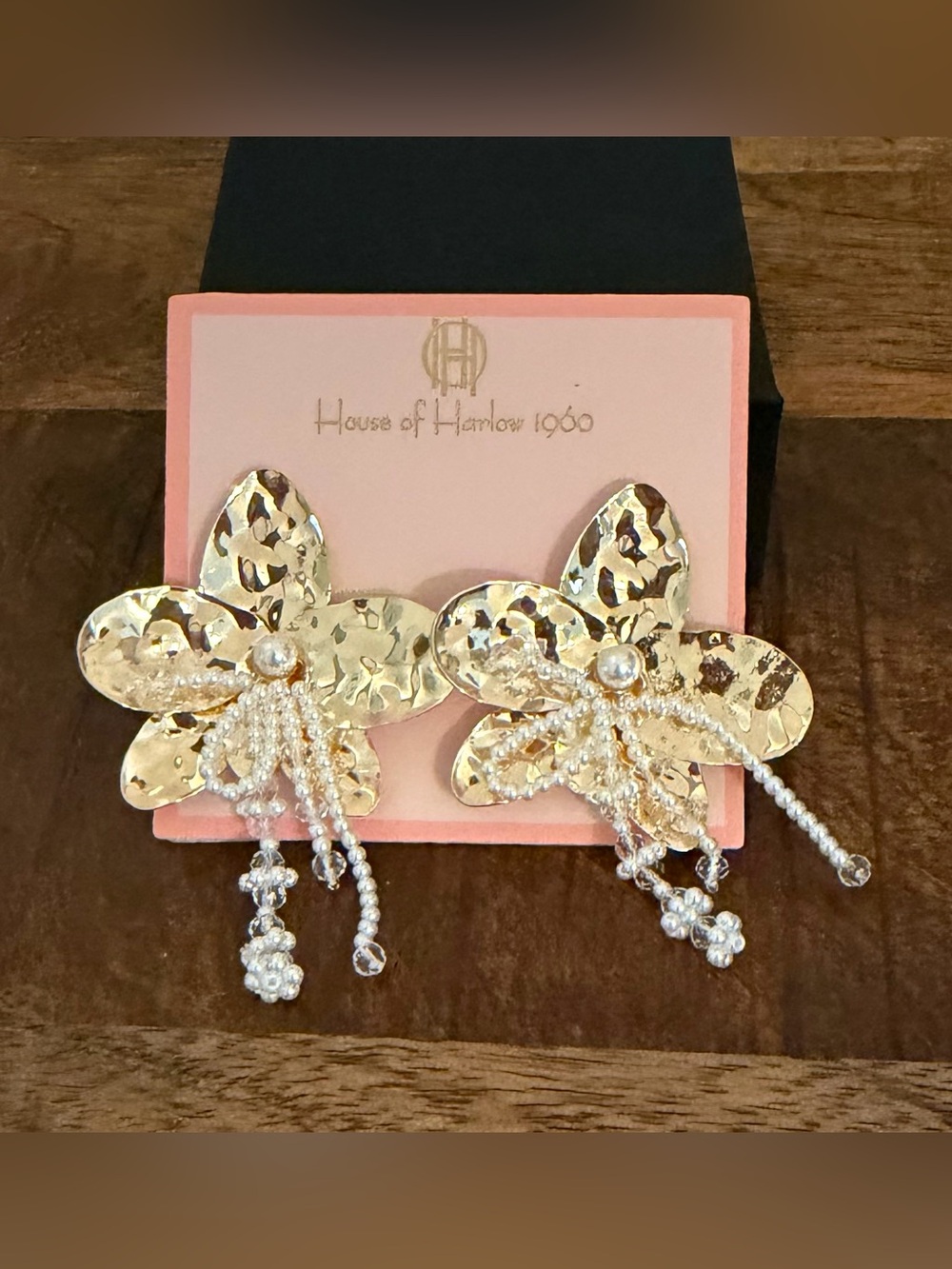 House of Harlow 1960 Gold Floral Pearl Tassel Earrings